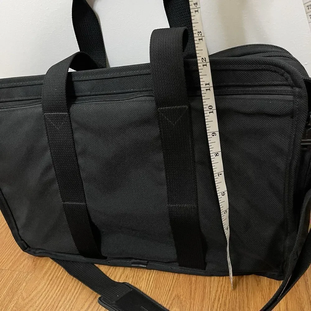 TUMI black nylon full zip messenger expander portfolio crossbody briefcase bag
